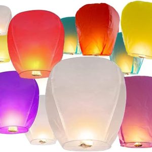 11 Pack Chinese Lanterns to Release in Heaven, Multi-Colored Flying Lanterns Paper Lantern Hanging Paper Lanterns Wish Lantern Memorial for Celebrations of Family.