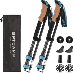 GPTCAMP Walking Sticks,Trekking Poles Collapsible Hiking Poles,Lightweight Folding Travel Walking Sticks for Men Women,2pc Adjustable Hiking Sticks with EVA Foam Grips for Backpacking