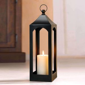 Modern Farmhouse Lantern Decor, Black Metal Decorative Hanging Candle Lanterns Ideal for Home Decor, Parties & Events, 23" High (No Glass Panel)