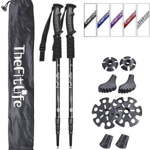 TheFitLife Nordic Walking Trekking Poles - 2 Sticks with Anti-Shock and Quick Lock System, Telescopic, Collapsible, Ultralight for Hiking, Camping, Mountaining, Backpacking, Walking, Trekking